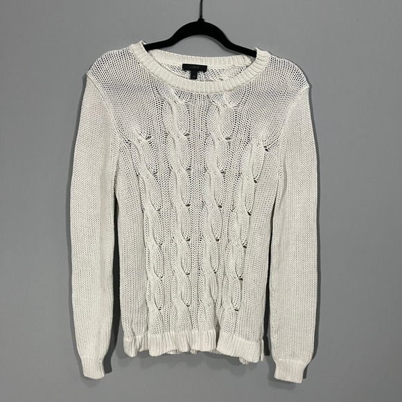 J.Crew Sweaters - J.Crew Womens White Cotton Cable Knit Open Stitch Crewneck Sweater XS